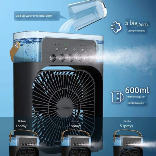 Portable USB Air Conditioner Fan – Mini Cooler with LED Night Light, Humidifier & Fine Mist for Fresh Cool Air