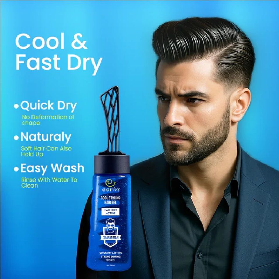Ecrin Cool Styling Hair Gel – Strong Hold & Shine with Active Collagen (280ml)